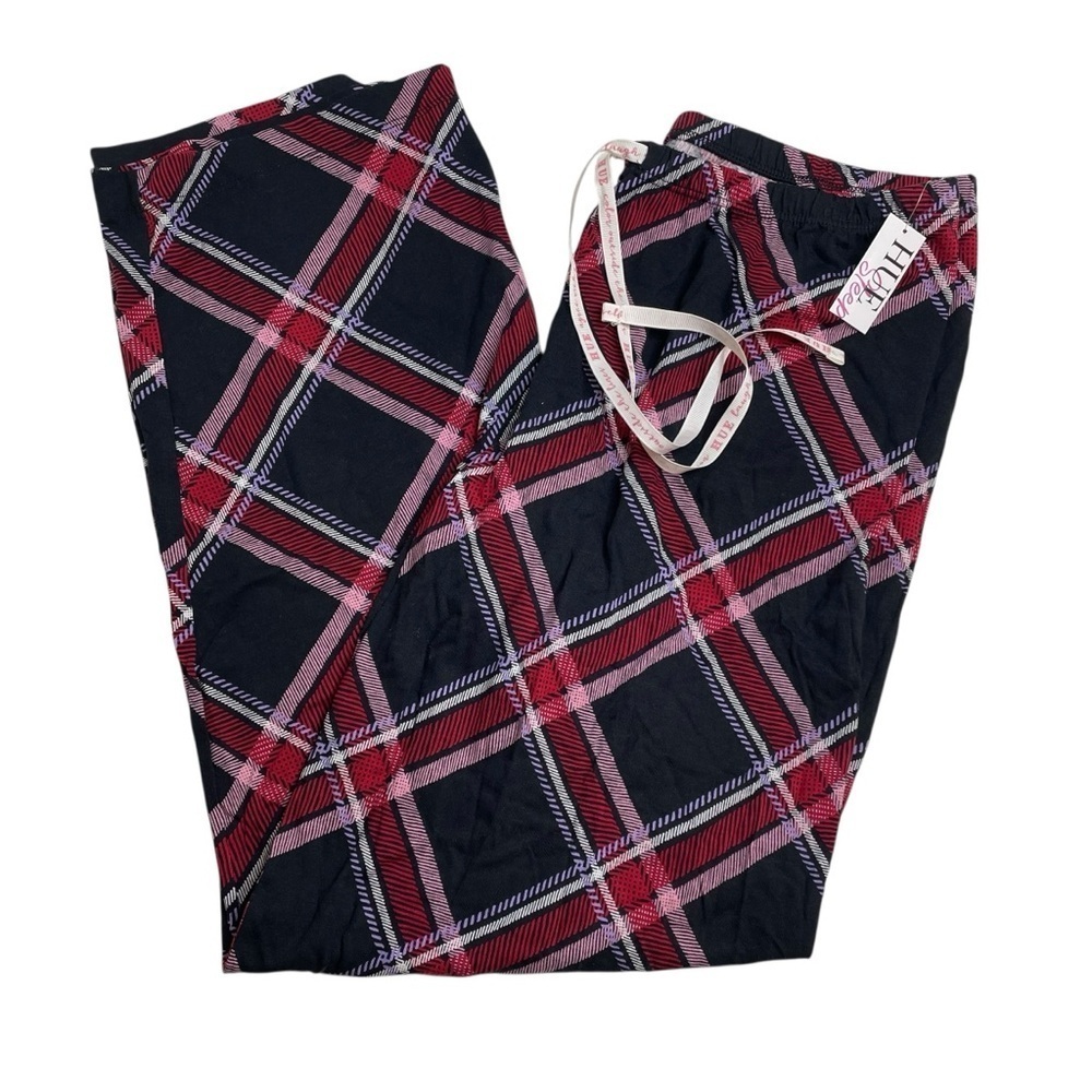 HUE Perfect Plaid Mid-Rise Pajama Pants Black Medium New